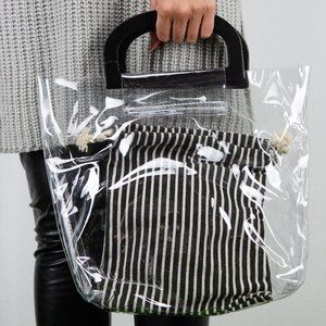 Transparent Mini Tote Bag w/Stripe Pouch